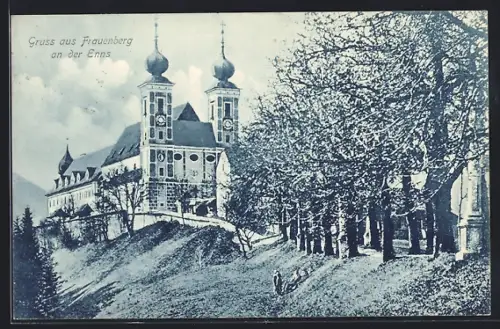 AK Frauenberg an der Enns, Ortspartie mit Kirche