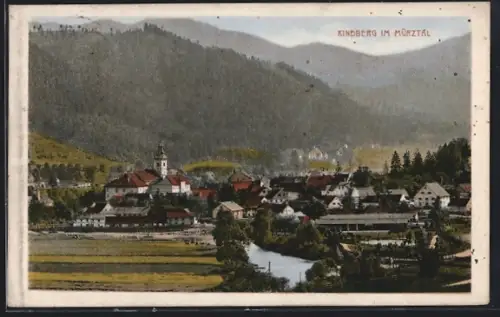 AK Kindberg im Mürztal, Teilansicht mit Bergen