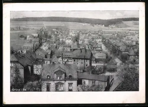 AK Grüna i. Sa., Ortsansicht mit Wohnhäusern und Landschaft