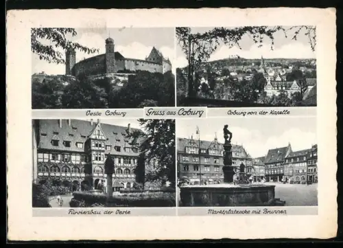 AK Coburg, Veste Coburg, Fürstenbau der Veste, Marktplatzecke mit Brunnen