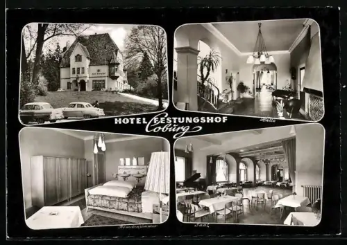 AK Coburg, Hotel Festungshof, Bes. E. Spanaus, Halle, Fremdenzimmer, Saal