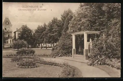 AK Oldenburg /Gr., Cäcilienplatz mit Brunnen