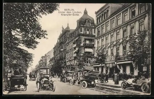 AK Berlin, Unter den Linden, Kranzler-Ecke, Hotel Bauer, Strassenansicht