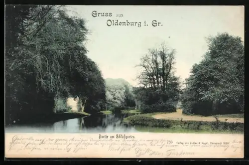 AK Oldenburg i. Gr., Partie am Schlossgarten