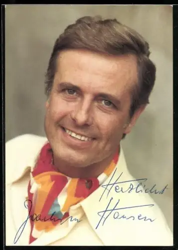 AK Schauspieler Joachim Hansen mit buntem Halstuch, Autograph