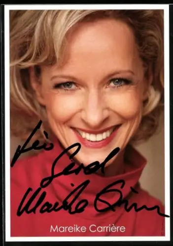 AK Schauspielerin Mareike Carrière lächelnd im Porträt, Autograph