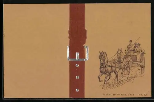 Präge-AK Kutschfahrt eines Paares, Gürtel