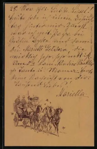 Präge-AK Gesellschaft in einer Pferdekutsche