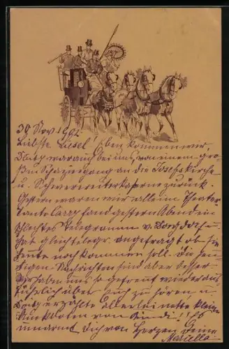 Präge-AK Fahrt in deiner Pferdekutsche, Dame mit Schirm