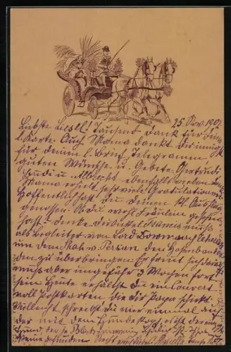 Präge-AK Dame mit Schirm in einer offenen Pferdekutsche