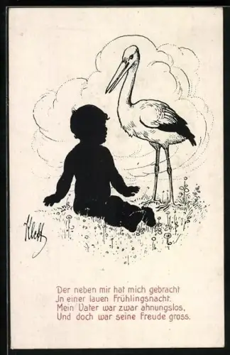 AK Klapperstorch mit Kleinkind