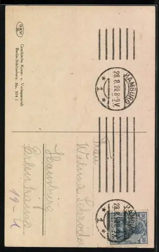 AK Klapperstorch mit Kleinkind