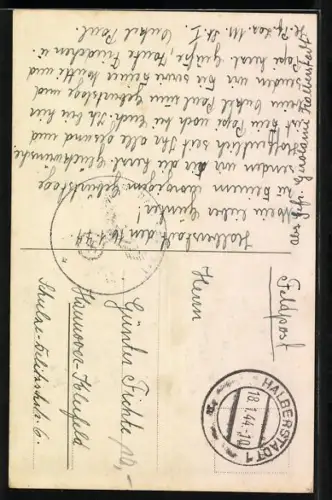 AK Knabe im Dialog mit einem Storch