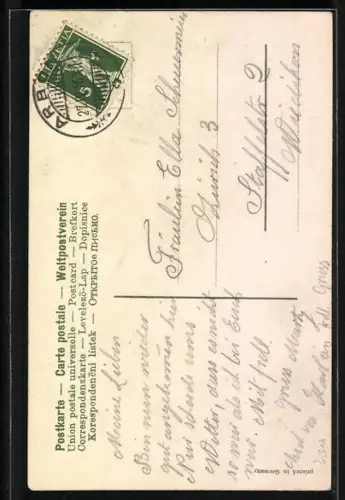 AK Vogel mit Vergissmeinnicht im Schnabel