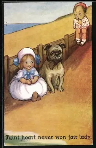 AK Kleiner Kavalier und kleine Dame mit bissigem Boxer