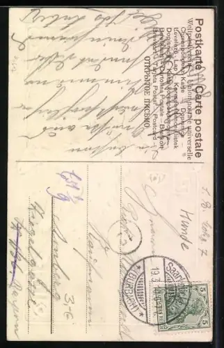 AK Jagdhund im Sprung, Ornament-Rahmen