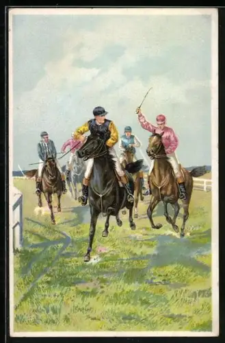 AK Reiter in Reitkleidung beim Galopp über eine Wiese