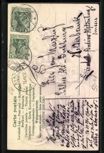 Lithographie eine Kuh beugt sich über einen Dackel und Dackelwelpen