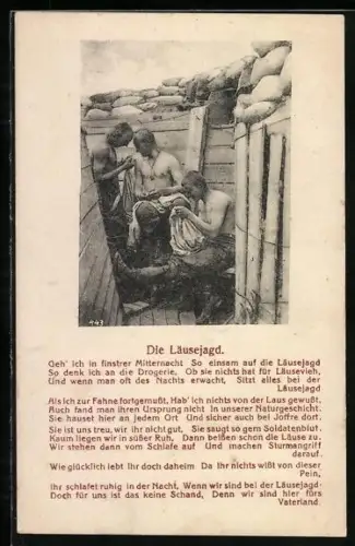 AK Soldaten auf Läusejagd im Schützengraben, Gedicht