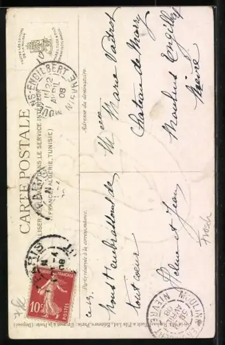 AK Küken in einem Hut, Fliege und Frosch, Ostergruss