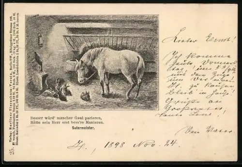 AK Pferd und Kaninchen im Stall, Berliner Tierschutz