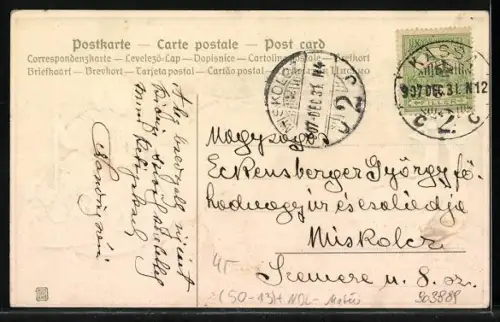 Präge-AK Mädchen mit zwei Gänsen, Boldog ujevet