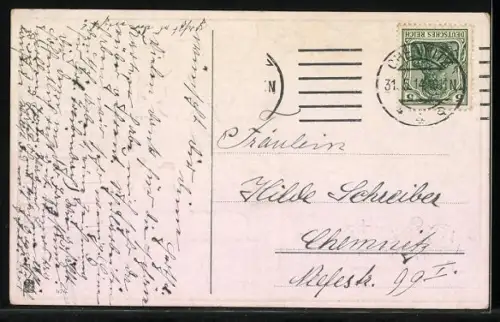 Künstler-AK Mädchen in gepunktetem Kleid trägt einen Blumenkorb, Fröhliche Pfingsten