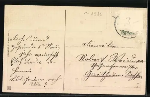 Präge-AK Drei Kinder stehen vor einer Mauer im Schnee, Prosit Neujahr