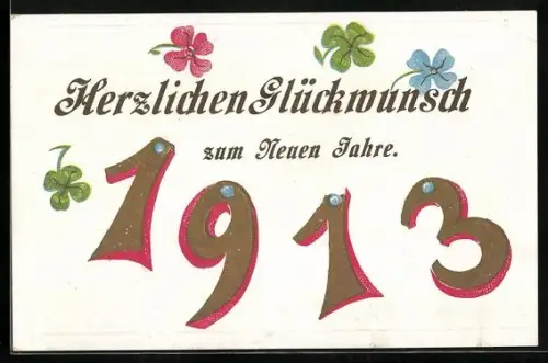 Künstler-AK Jahreszahl 1913 mit bunten Kleeblättern