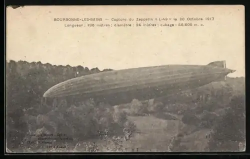 AK Sourbonne-Les-Bains, Capture du Zeppelin L-49 1917
