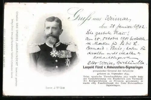 AK Leopold Fürst von Hohenzollern-Sigmaringen in Uniform mit Orden