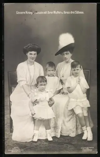 AK Kronprinzessin Cecilie mit ihren Söhnen und Grossfürstin Anastasia von Russland