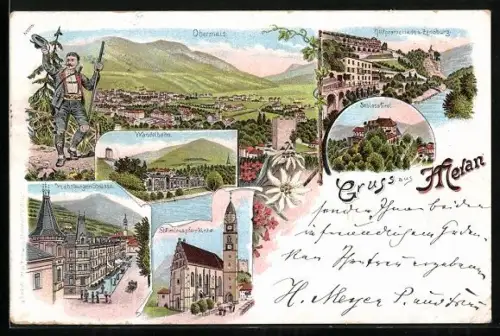 AK Meran, Schloss, Wandelbahn, Habsburger-Strasse