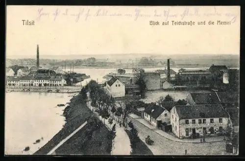 AK Tilsit, Blick auf Teichstrasse und Memel
