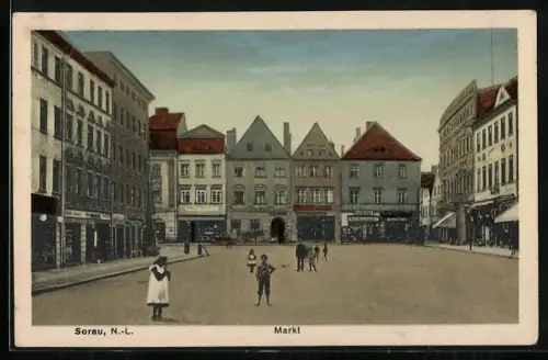 AK Sorau /N.-L., Blick auf den Markt