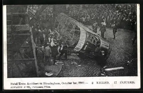 AK Birmingham, Fatal Tram Accident 1907, Strassenbahn