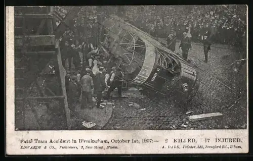AK Birmingham, Fatal Tram Accident 1907, Strassenbahn