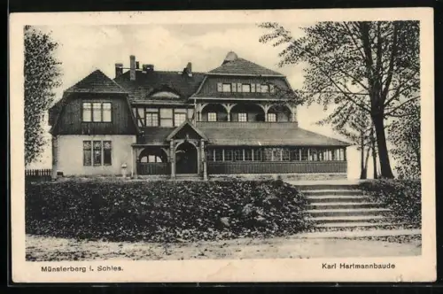 AK Münsterberg i. Schles., Blick auf die Karl Hartmannbaude