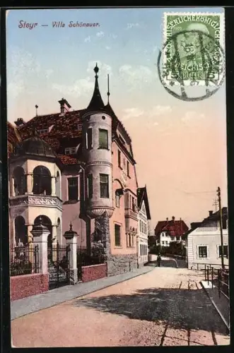 AK Steyr, Villa Schönauer mit Strassenpartie