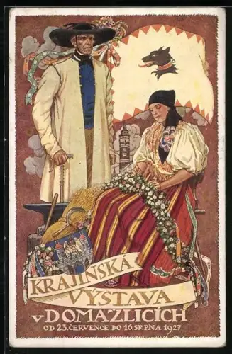 Künstler-AK Domazlice, Krajinska Vystava 1927, Ausstellung