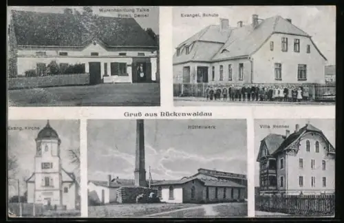 AK Rückenwaldau, Warenhandlung Talke, Firma Demel, Villa Renner, Hüttenwerk