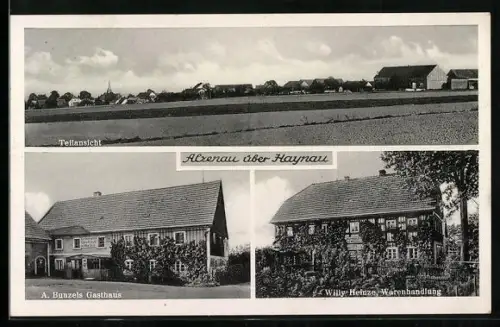 AK Alzenau über Haynau, A. Bunzels Gasthaus, Willy Henize Warenhandlung