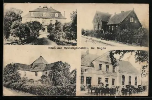 AK Hertwigswaldau /Sagan, Gasthaus Otto Kotzam, Partie im Ort
