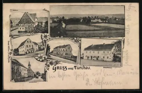 AK Türchau, Gasthaus, Dorfstrasse, Schule und Postagentur