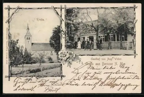 AK Bernsee /N. M., Gasthof von Aug. Weber, Kirche
