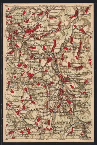 AK Auerbach / V., Landkarte mit Lengenfeld, Voigtsgrün & Falkenstein