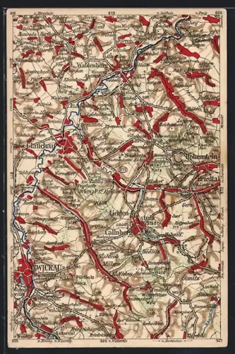 AK Glauchau, Landkarte Glauchau mit Umgebung, WONA-Verlag