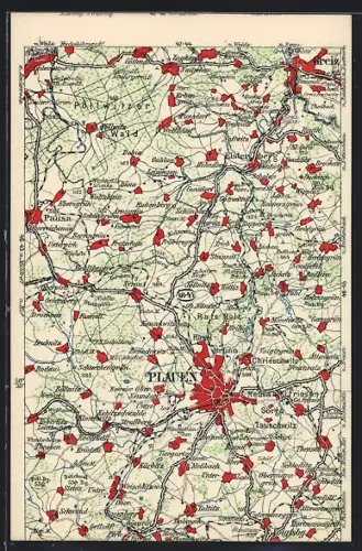 AK Plauen / Vogtland, Landkarte von Plauen und Umgebung
