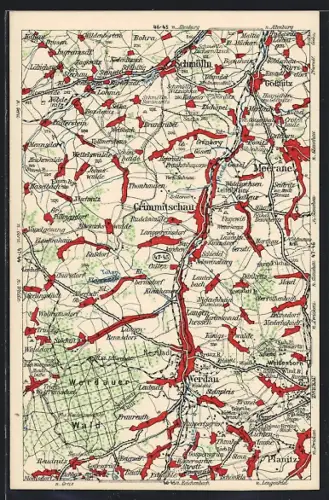 AK Crimmitschau, Landkarte von Crimmitschau und Umgebung