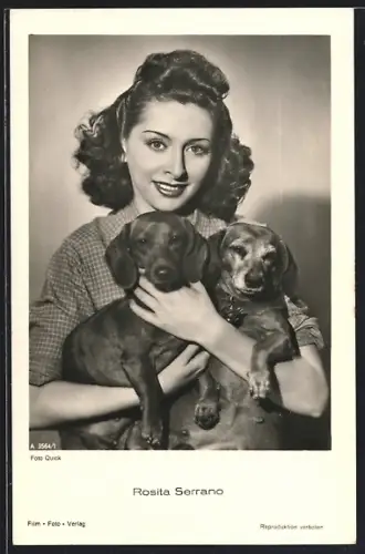 AK Schauspielerin Rosita Serrano mit Hunden, Dackel